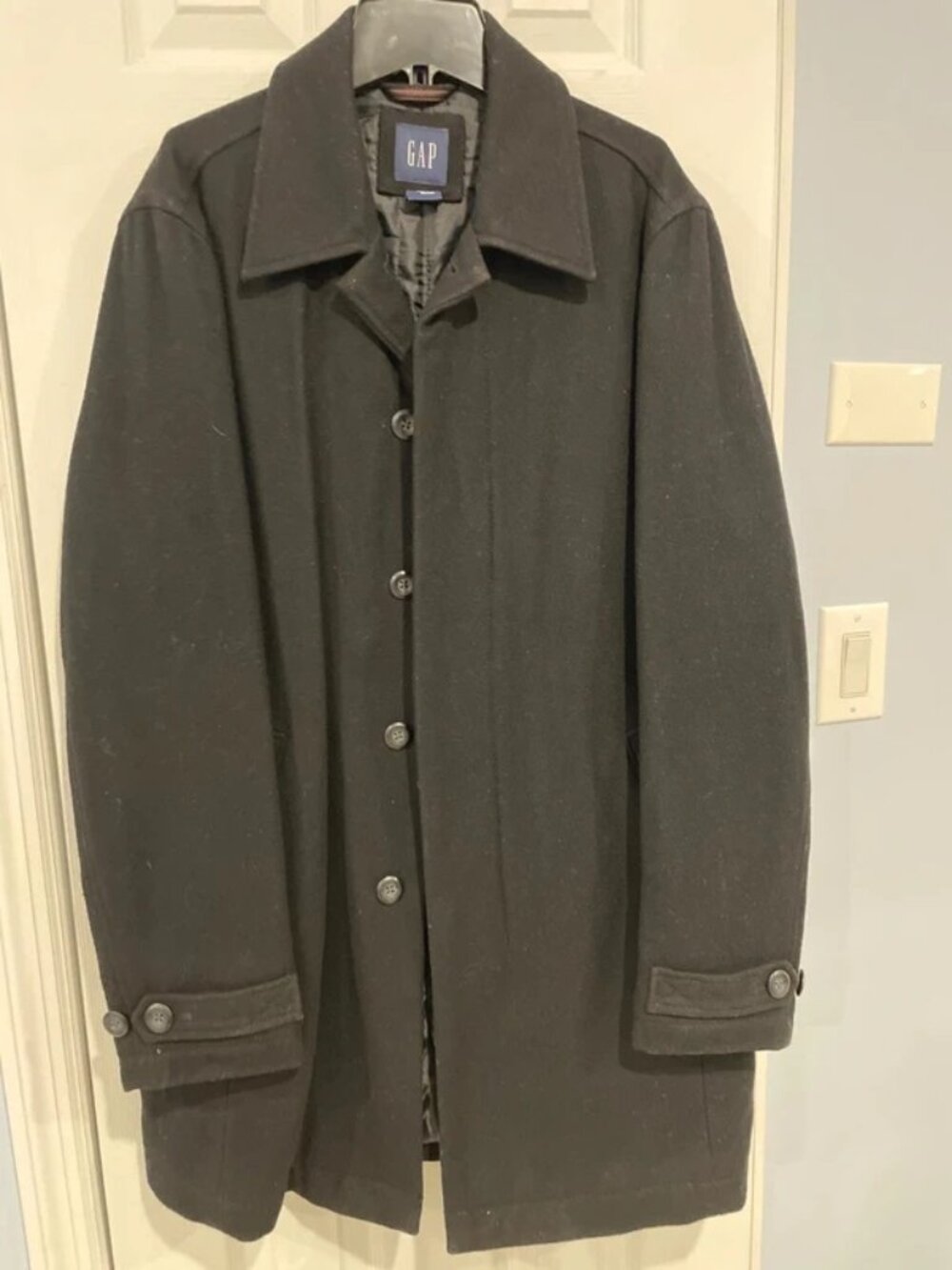 GAP Men’s Black Wool Blend Trench Coat S